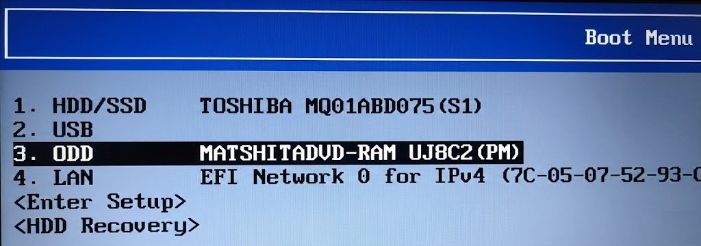 Пример меню выбора устройства загрузки на обычном ноутбуке