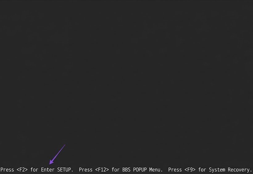 Нажмите F2 чтобы зайти в БИОС на ноутбуке