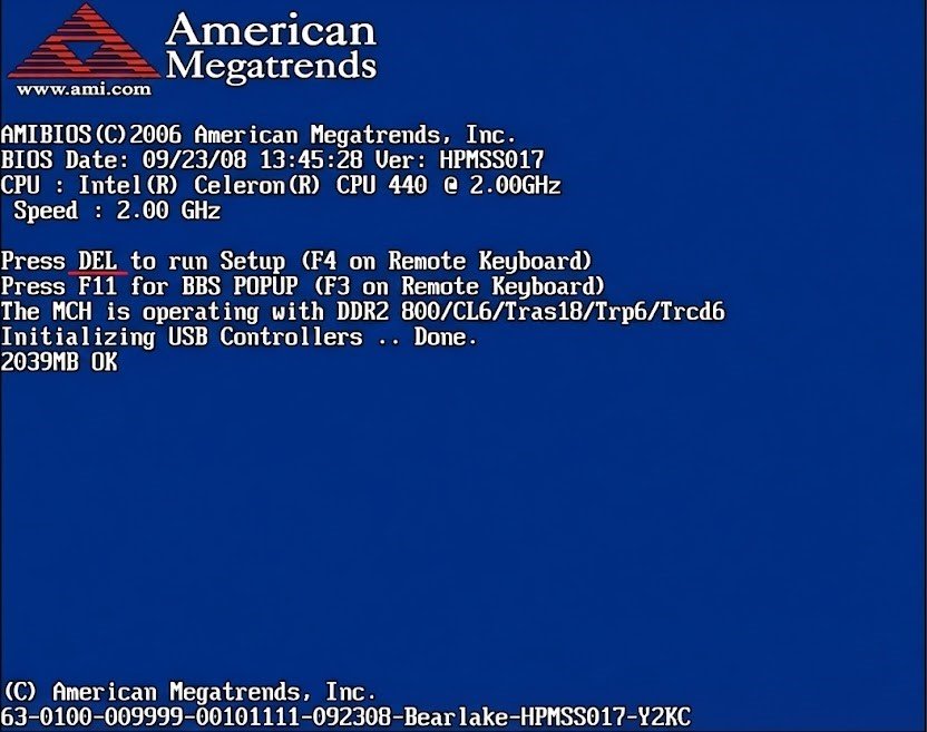 Нажмите Del чтобы зайти в БИОС
