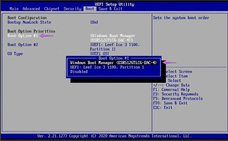 Поставить загрузку с флешки на первое место