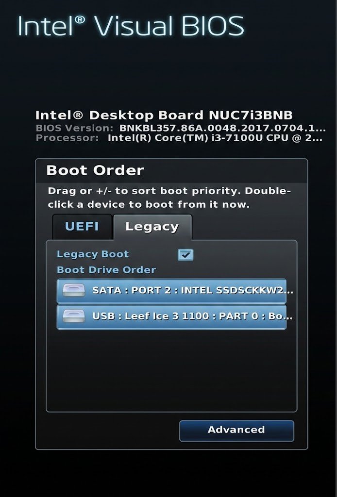 Загрузка с флешки на материнской плате Intel