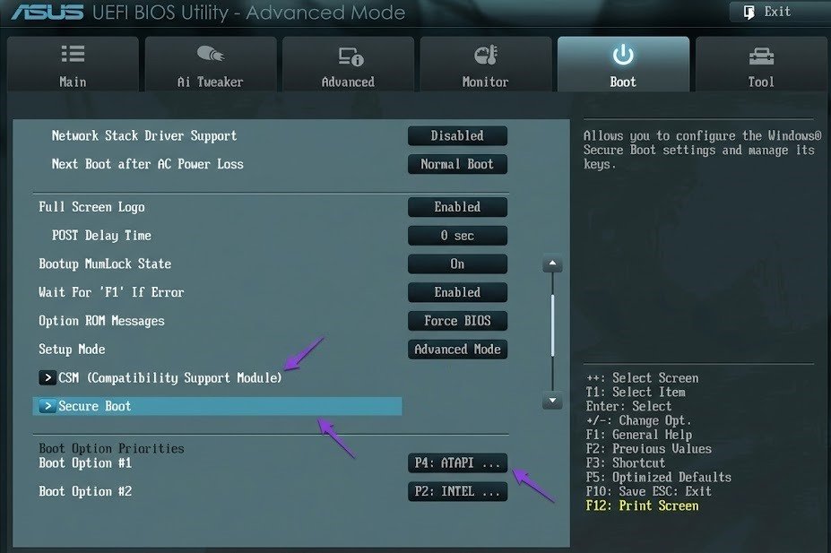Установка загрузки с флешки на ASUS
