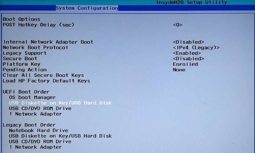 Загрузка с флешки на ноутбуке HP