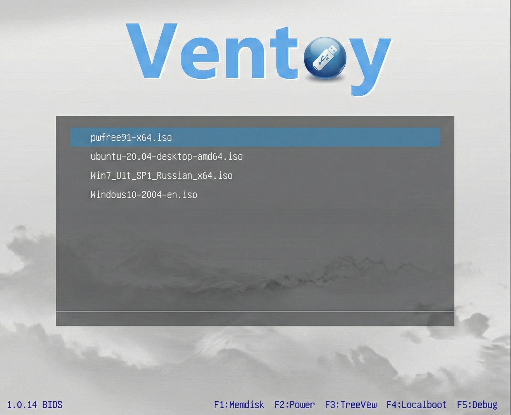 Интерфейс загрузочного меню Ventoy с выбранными образами