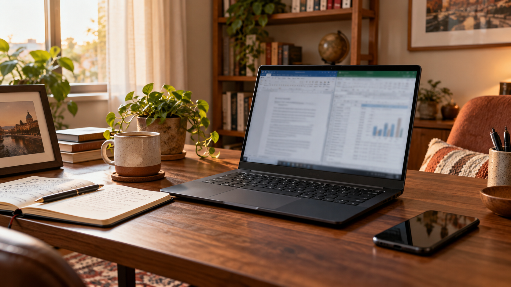 Домашний ноутбук и телефон для работы с личными документами Microsoft 365